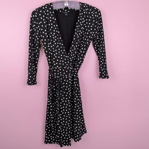 Ann Taylor Petite Black & White Polka Dot Wrap Dress